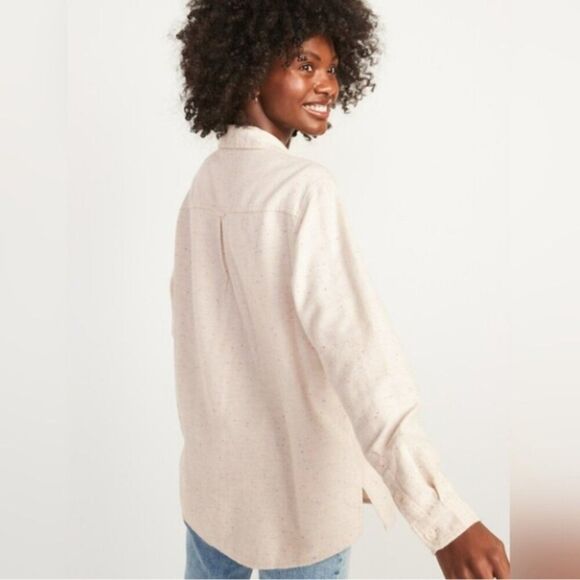 Nwt Old Navy Cream Speckled Boyfriend Shirt S - Picture 2 of 7